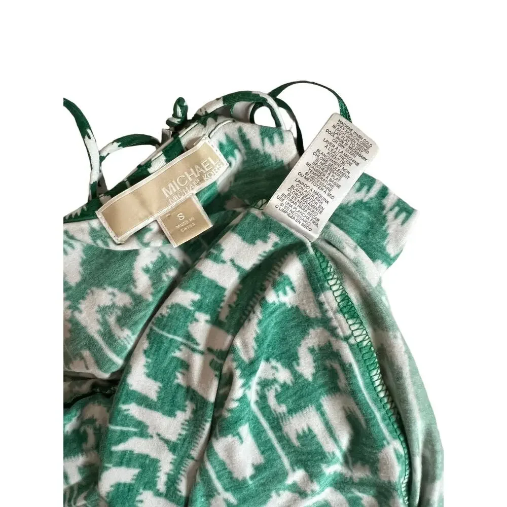 michael Michael Kors Women summer Dress tie Waist Size Small green white print